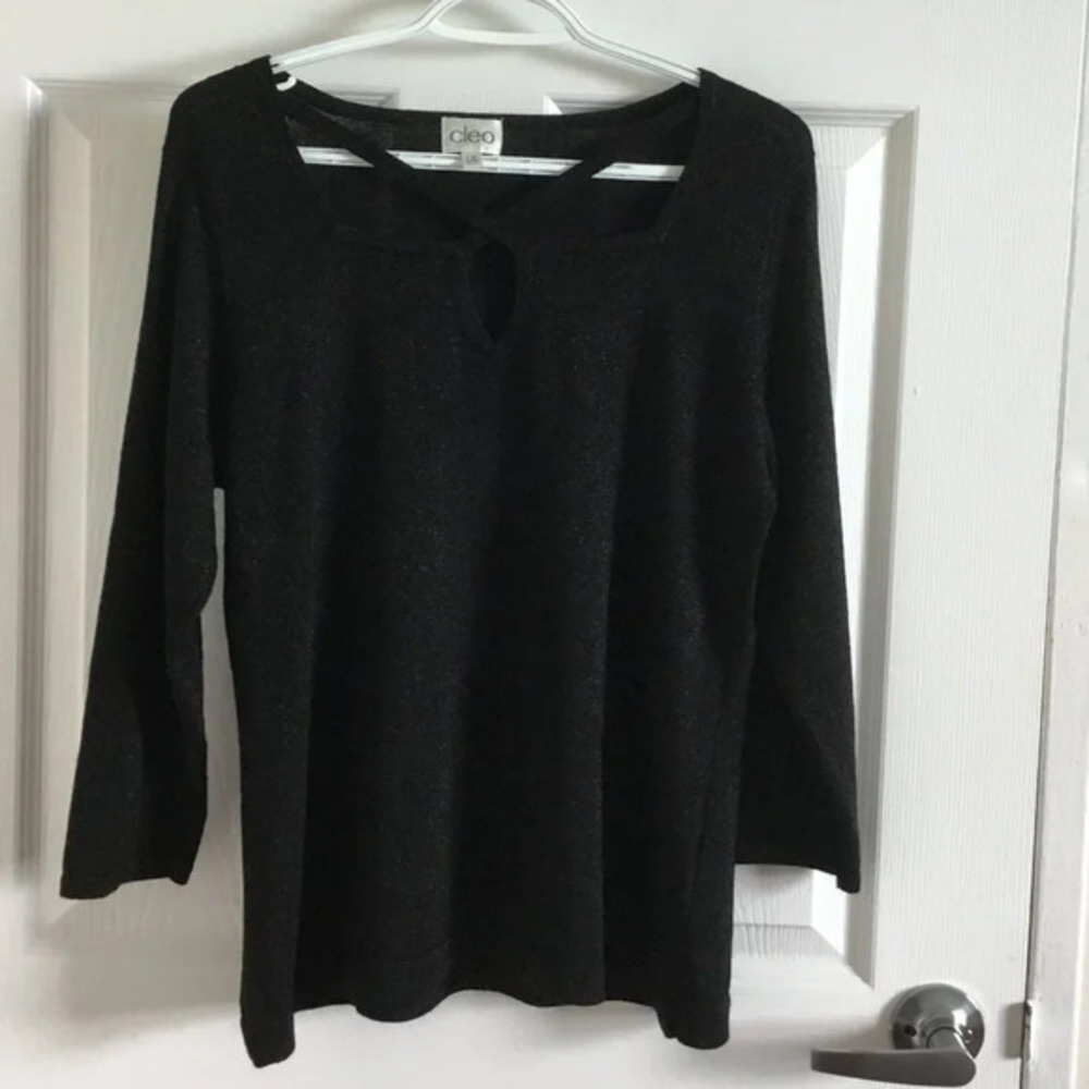 Cleo Black  with metallic long sleeve blouse office  size L
